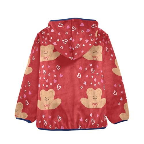 Bear with Heart for Valentine's Day Girls Fleece Jacket Girls Fall Jacket Girls Zip Up Hoodie Girls Sherpa Jacket 2-10T2