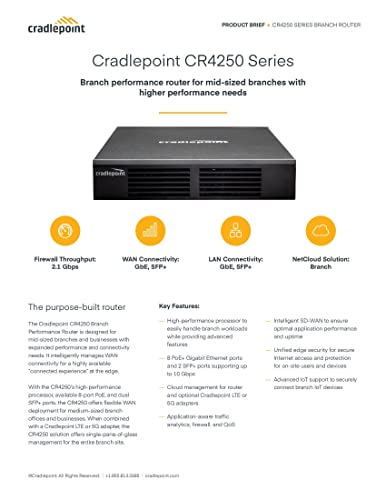 Image of CR4250 Cradlepoint Router with POE and 1-yr NetCloud Essentials for Branch High Performance Routers with Support, North America
