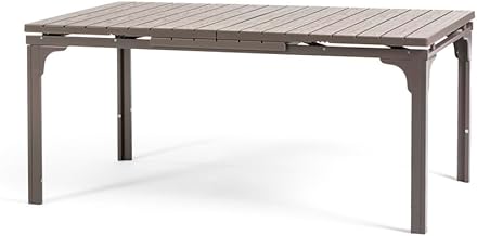 Thomas XL Outdoor / Garden Table 180/240 x 90 cm with Steel Legs and Wood Effect Polyethylene Top for 10 People (Tortora)
