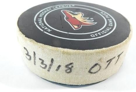2018 Arizona Coyotes vs. Ottawa Senators Game Used Puck 3-3-18 AA0021731 - NHL Unsigned Game Used Pucks