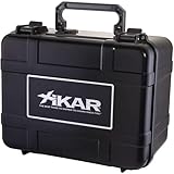 Xikar Cigar Travel Humidor Case – Crushproof Airtight Waterproof Cigar Case with Magnetic Humidifier, ABS Plastic Shell, Locking Clasp, Pressure Valve, Protective Foam, Holds 60 Cigars – Black