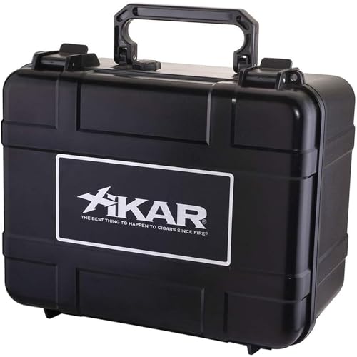 Xikar Cigar Travel Humidor Case – Crushproof Airtight Waterproof Cigar Case with Magnetic Humidifier, ABS Plastic Shell, Locking Clasp, Pressure Valve, Protective Foam, Holds 60 Cigars – Black