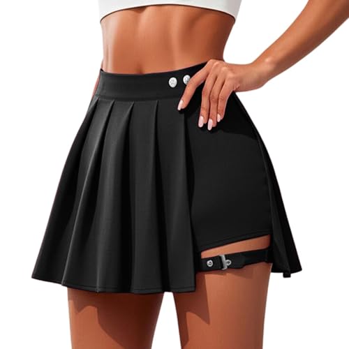 Jupe courte plissée asymétrique réglable avec boucle