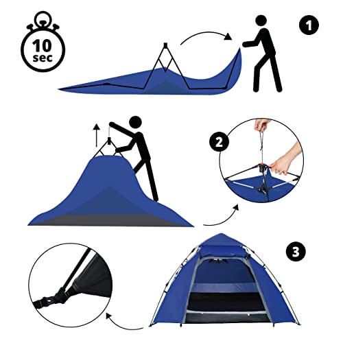 Miniatura 6 de Lumaland Pop Up Tienda Tienda De Campaña Familiar Para 3-4 Personas Interiores 210x210x120 Cm Impermeable A Prueba De Viento Carpa De Camping, De Festival De Viaje Ultraligero Azul