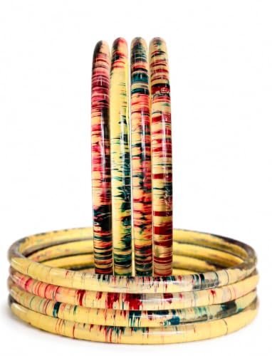Image of NMII Premium Glass Bangle Set for Women | Multicolor Designer Kangan | Fancy Kanch ki Chudiya | 3D Transparent Chudi Set | Wedding & Festive Occasions Bangles