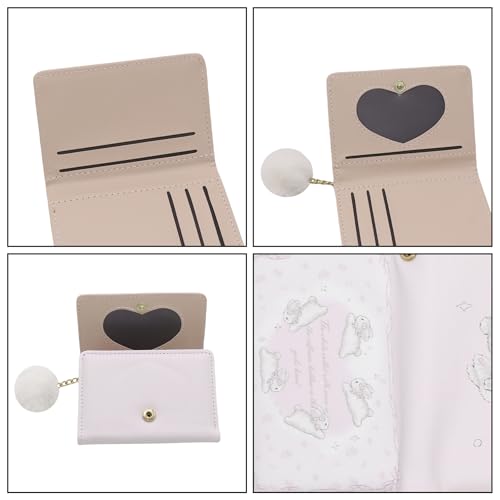 Cute Wallet for Women Card Holder Small Trifold RFID Blocking Short Purse with Pompom Pendant for Girls Ladies4