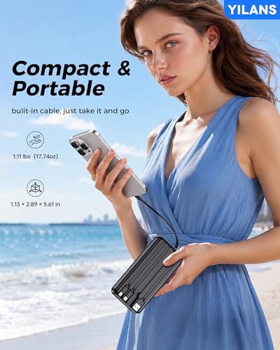 Portable Charger,50000mAh Power Bank Built-in Cable, 22.5W PD USB C In & Out Fast Charging, External Battery Pack with 6 Output & 2 Input, Travel Phone Charger for iPhone 17/16/15/14/13/12(Black) - image 4