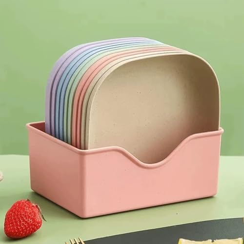 AQUGOO 10 Pcs Wheat Straw Plates, 5.5-inch Square Lightweight Unbreakable Dinner Dishes Plates Set, Fruit Dish, Side Dish Plate, Home Storage Plate (Quadrate)