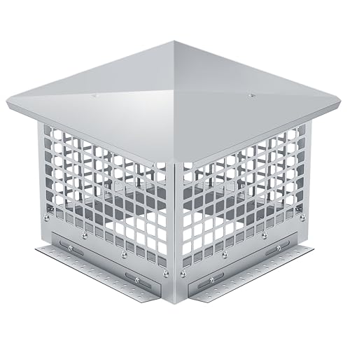 GarveeTech Chimney Cap 13x13 in - Heavy-Duty 304 Stainless Steel Mesh Cover, Easy Bottom Installation, Weatherproof & Spark Arrestor for Outside Clay Flue Tile (Fits 11 in-13 in Adjustable), Silver