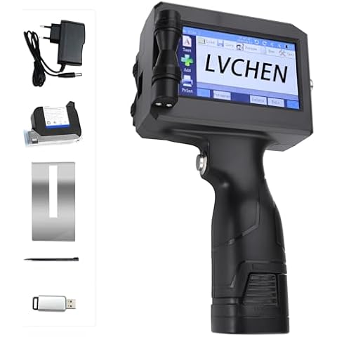 LVCHEN Handheld Inkjet Printer Gun with 4.3 Inch LED Touch Screen Portable Intelligent Upgraded Printer with 12.7mm Black Cartridge for Batch Number Barcode Text Logo QR Code Cover