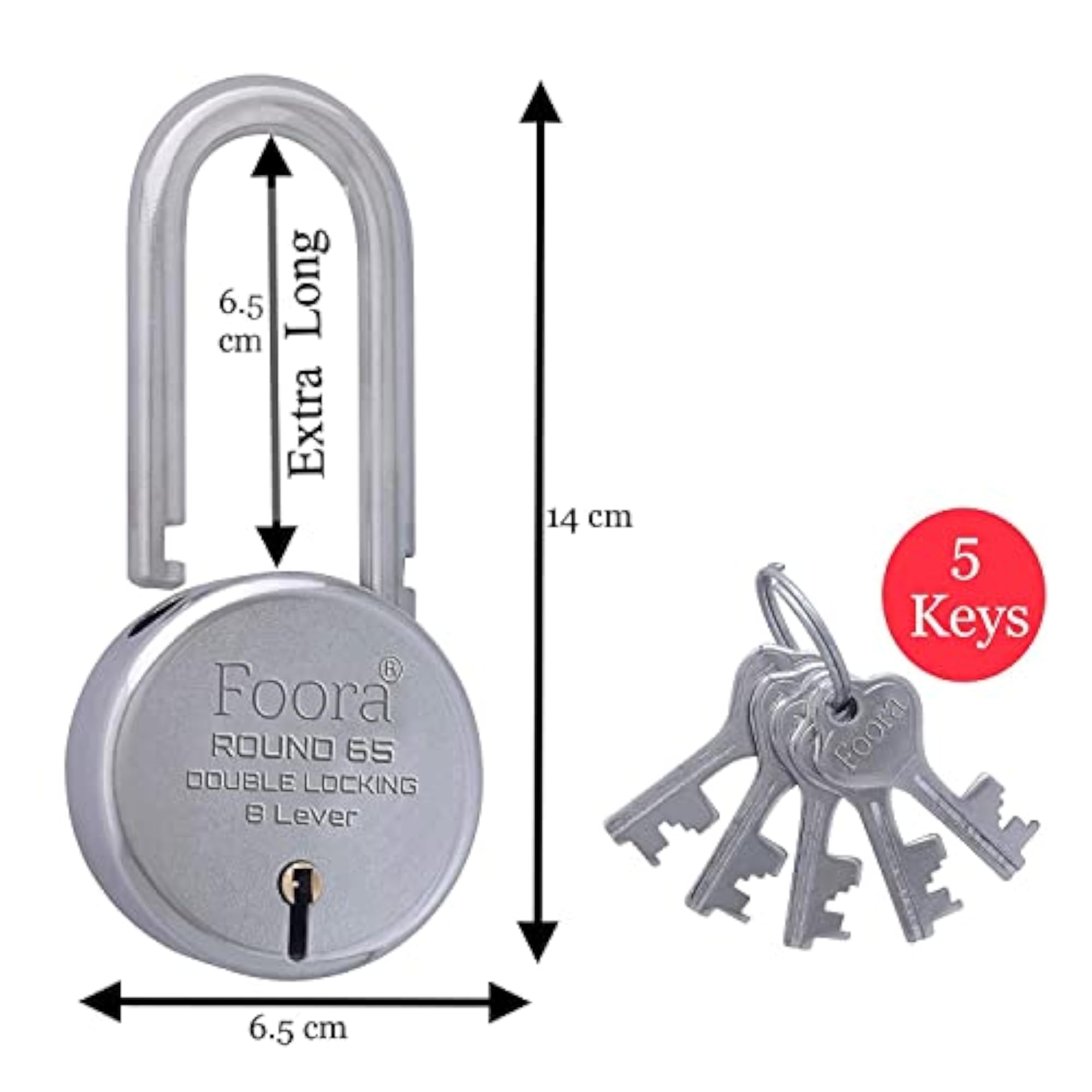 65mm Long Shackle Padlock with 5 Keys
