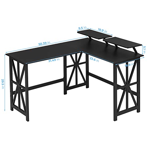 Greenforest L Shaped Desk With 2 Monitor Stand 50.4 Inch Reversible Corner Computer Desk Home Office Gaming Workstation Easy Assembly,Black #TOP2