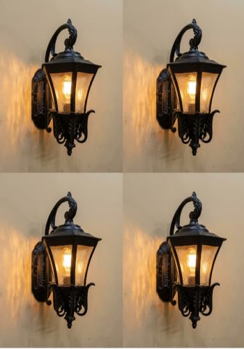 Image of E27 Holder Cast Aluminium Black Matte Finished Standard Garden Light Wall Lamp Illumination for Patio, Porch & Balcony (Pack of 4)