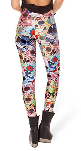 Qzunique Women's Day Of The Dead Digital Print Footless Elastic Tights Leggings,Day Of The Dead,One Size #TOP3