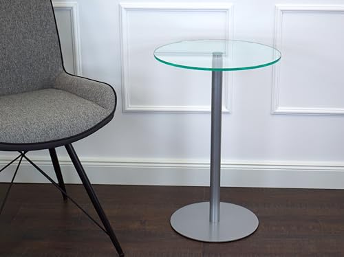 freeroom24 Designer Beistelltisch Glas Silber 40x40x60 cm - Wohnzimmertisch modern - stabiler Couchtisch - praktischer Coffee Table rund - kleiner Kaffeetisch - Glastisch - Sofatisch - Made in Germany