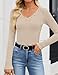 ZESICA Women's Long Sleeve Lace V Neck Fall Shirts Slim Fit Going Out Tops Ribbed Knit Dressy Business Casual Blouses, Apricot, S