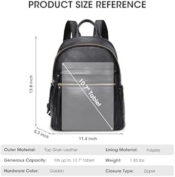 Kattee Women Genuine Leather Backpack Anti-Theft Backpack Fashion Shoulder Bag Wallet Fits 11 inch Tablet, Black, M, Travel Backpacks