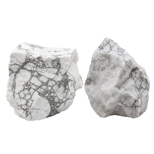 Image of Amazing Gemstone 2 Pieces Howlite Raw Crystals and Healing Stones, Natural Rocks for Tumbling and DIY Raw Stones and Crystals