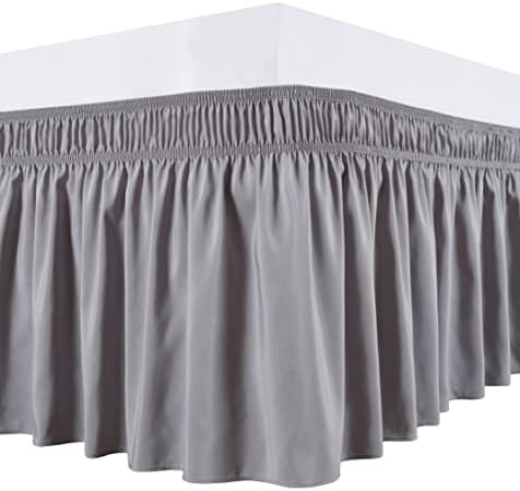 Biscaynebay Wrap Around Bed Skirts for Queen Beds 15 Inches Drop, Silver Grey Elastic Dust Ruffles Easy Fit Wrinkle & Fade Resistant Silky Luxurious Fabric Solid Machine Washable