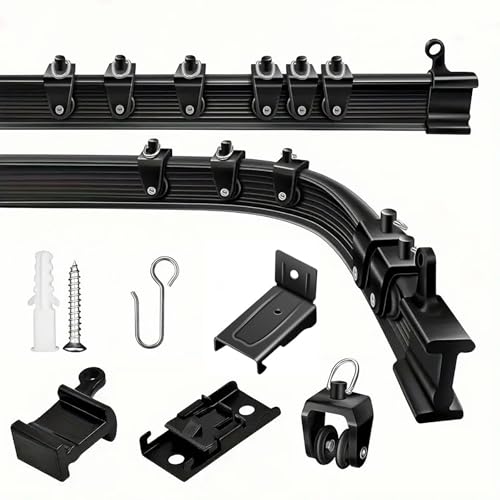 YLNANMI Flexible Bendable Curtain Track Ceiling or Wall Mount 6.6FT(2m)- Ceiling Curtain Track,Curtain Track for Curtains- Easy to install curtain rails,Black