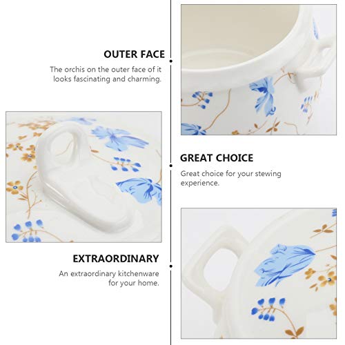 image for YARNOW Ceramic Stew Pot with Lid Orchid Steam Soup Bowl Dessert Noodle