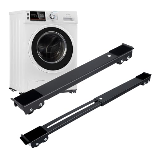HULAGU 2 Piezas Base de Lavadora con Freno Base con Ruedas para Lavadora Base Muebles Ajustable Soporte Móvil para Lavadora Secadora Refrigerado Carga 300 kg 45.3 a 71.4 cm Negro
