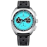 Pagani Design 1782 Reloj de Cuarzo Vintage para Hombres Movimiento VK63 Correa de Cuero Acero Inoxidable Impermeable Cronógrafo Analógico Multifunción (Azul Cielo-Cuero)