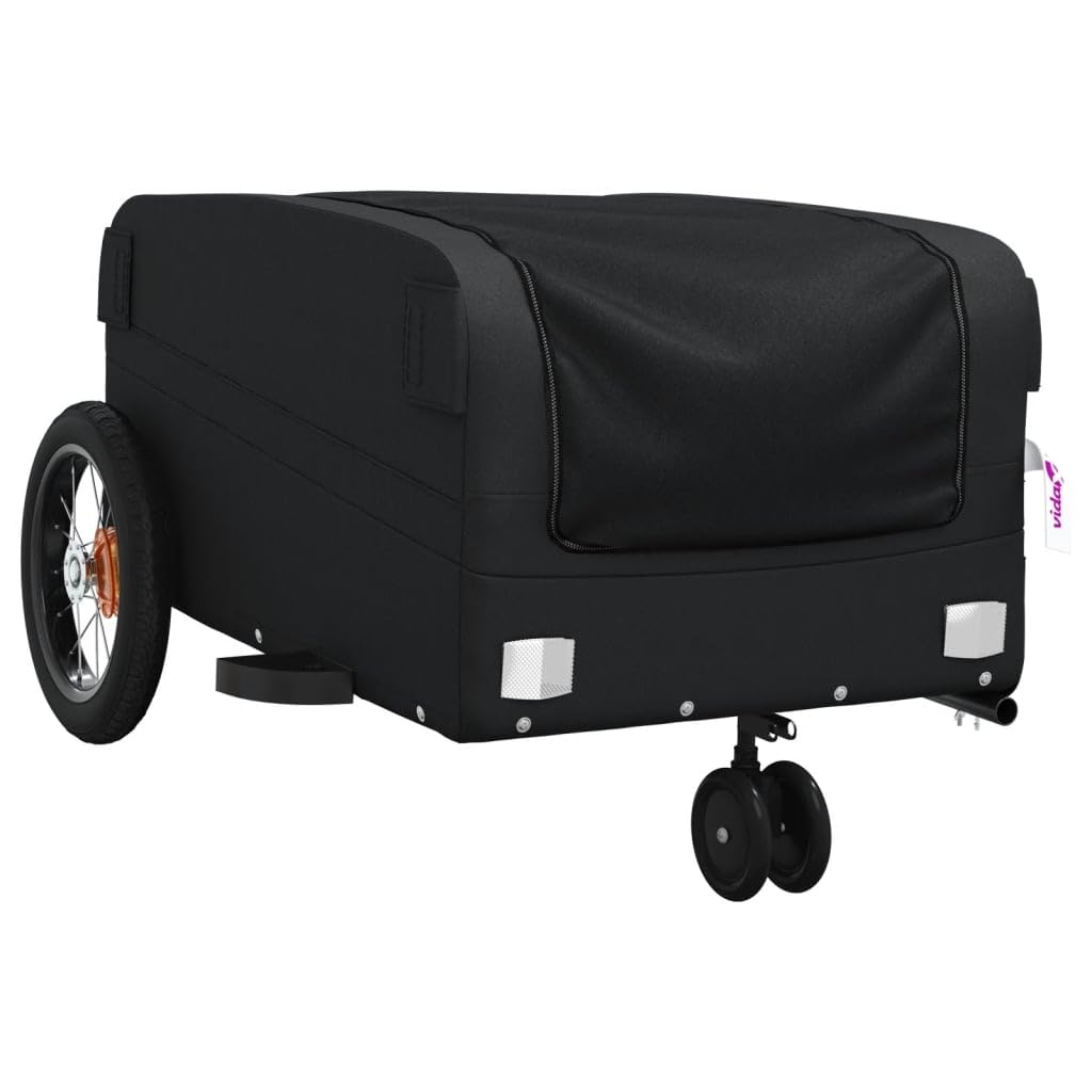 Remolque de bicicleta negro de hierro 30 kg de capacidad de carga, plegable con acoplamiento y barra de remolque, adecuado para niños, perros, equipaje, transporte al aire libre, ciclismo