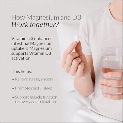 Image of Nutrova Magnesium+D3 | With Magnesium Bisglycinate & Vitamin D3 | Supports Better Sleep, Mood, Energy & Muscle Recovery | High Absorption Formula | Gentle on Stomach | 60 Veg Tablets (Pack of 1)