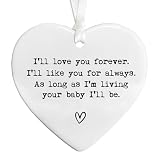 Mom Keepsake Ornament, “…As Long As I’m Living Your Baby I’ll Be” Ceramic Sentimental Message Decor for Mom, Mother Appreciation Hanging Piece, 3 Inch Ceramic Ornament (As Long As)