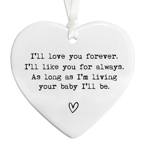 Mom Keepsake Ornament, “…As Long As I’m Living Your Baby I’ll Be” Ceramic Sentimental Message Decor for Mom, Mother Appreciation Hanging Piece, 3 Inch Ceramic Ornament (As Long As)