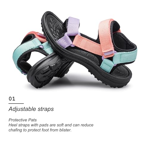 Vibdiv Girls Sandals Kids Adjustable Strap Lightweight Sport Sandals Beach Outdoor Shoes For Girls Orange Purple Little Kid Size 11 thumb #3