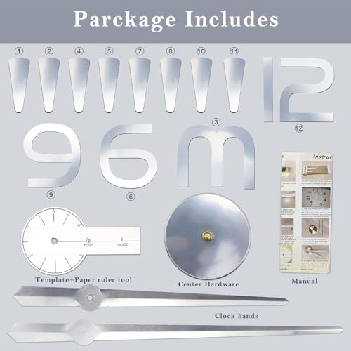 Image of Large DIY Wall Clock Kit | Frameless Modern 3D Wall Clock with Mirror Number Stickers for Home Living Room Bedroom Office Decoration (Silver)