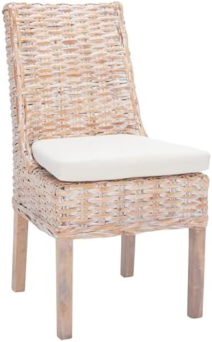 SAFAVIEH Home Collection – Suncoast Set of 2 Natural White Wash Rattan Arm Chairs with Cushions, Coastal Style Seating, Fully Assembled (FOX6540A-SET2) - Thumbnail 4