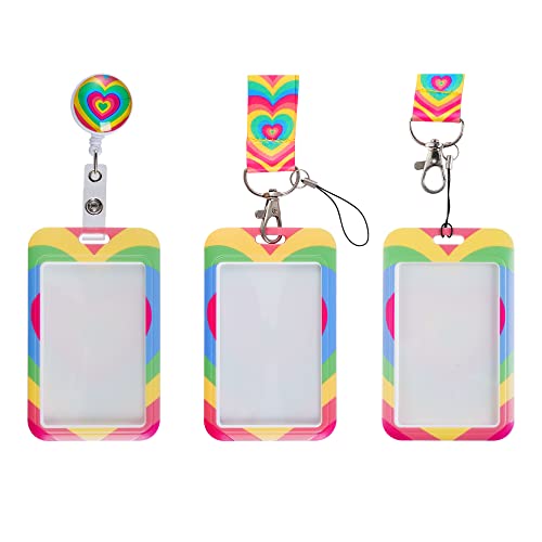 Baotongle 3 Pack Id Badge Holder With Lanyard And Retractable Badge Reel Clip Love Heart Name Tag Lanyard Id Protector Badge Clips For Nurse Teacher Student Office Women Men(Blue,Rainbow,Light Purple) #TOP6