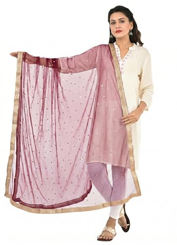 Image of YOUTHQUAKE Women's Net Embroidered Full Size Dupatta With 4 Side Golden Lace