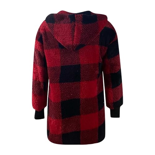 Womens Plaid Shacket Fleece Sherpa Lined Jackets Hooded Long Sleeve Fuzzy Button Down Cardigan Trendy Winter Coats4