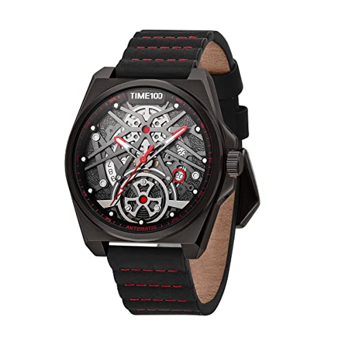 TIME100 Reloj de Pulsera Mecánico Automático Suizo para Hombre Acero Inoxidable Cristal de Zafiro Espejo Correa de Cuero Genuino Resistente al Agua(Rojo Negro ) TIME100 Reloj de Pulsera Mecánico Automático Suizo para Hombre Acero Inoxidable Cristal de Zafiro Espejo Correa de Cuero Genuino Resistente al Agua(Rojo Negro )