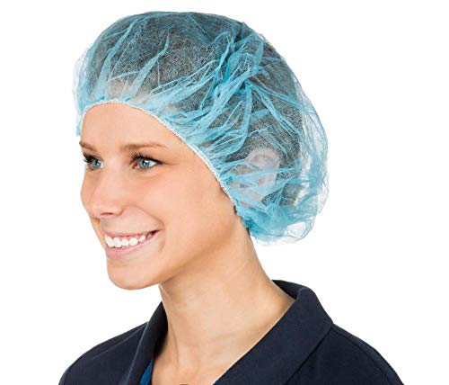AMZ Disposable Hair Caps 24". Pack of 100 Blue Bouffant Caps Polypropylene Disposable Hair Net Fabric Elastic Bands, Medical Hair Nets for Tattoo, Food, Service, Spa Salon