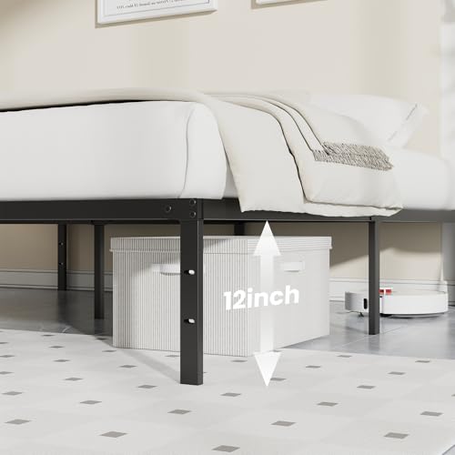 Image of Sweetcrispy Queen Size 12 Inch Platform Bed Frame, Heavy Duty Metal Foundation Frame, Noise-Free Sturdy Steel Slats, Underbed Storage, No Box Spring Needed, Quick Setup