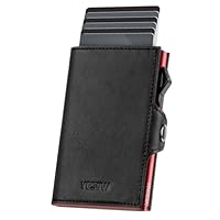 YESIIW Portefeuille pour Homme avec Compact au Maximum, Pop up Porte-Carte Homme pour 8-10 Cartes, 1 Fenêtre ID & 10+ Billet, Portefeuille Hommes avec RFID & Monnaie, Wallet (Boîte Rouge en Alu)