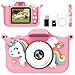 GlowPlayX Kinderkamera 1080P mit 32GB & Spielen – Digitalkamera für Kinder ab 3 Jahren, Selfie Kamera mit Einhorn Silikonhülle, USB-Ladefunktion, Musik & Spiele – Geschenk für Jungen & Mädchen