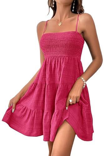 Image of HVEPUO Women Spaghetti Strap Sleeveless Smock Cami Mini Dress Summer Vacation Flowy Boho A Line Swing Short Dresses for Women