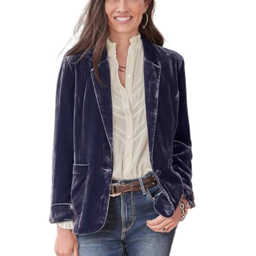Women's Velvet Blazer Jacket Casual Button Up Long Sleeve Cardigan Suits Business Work Coat with Pockets