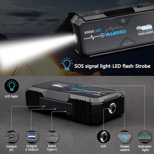Image of 3000A Jump Starter Portable car Battery Booster for 10L gasoline /8L Diesel Engines,12V Power Bank with USB Charging and LED Lights,Suitable for Cars,Trucks,Off-Road Vehicles and Motorcycles