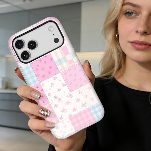 Coque iPhone 17 Pro Max à motif floral rose en patchwork antichoc double couche - 6