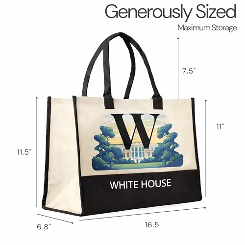 Image of Salt Earth Cotton Canvas Tote Bag - Alcatraz Island Landmark Design with Custom Initial, Durable Shoulder Bag for Women