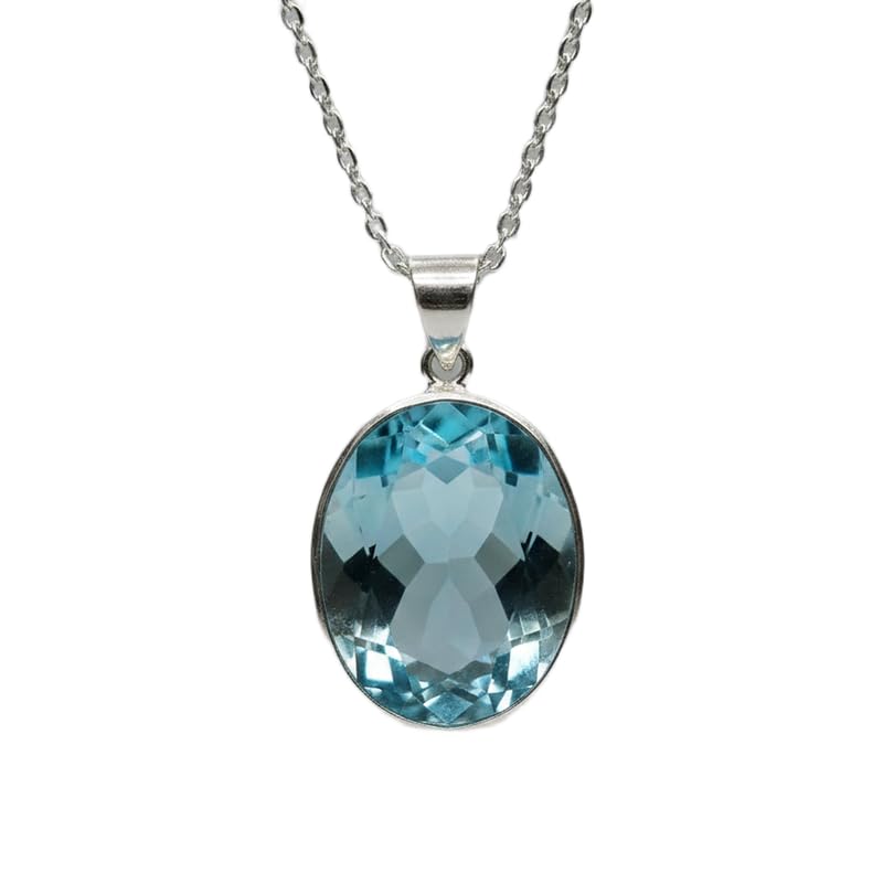 Pendentif en quartz bleu naturel facetté LKBEADS avec chaîne de 45 cm