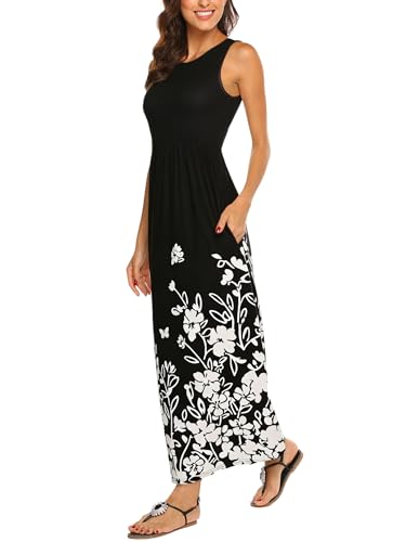 Image of Hount Women's Summer Sleeveless Striped Flowy Casual Long Maxi Dress with Pockets