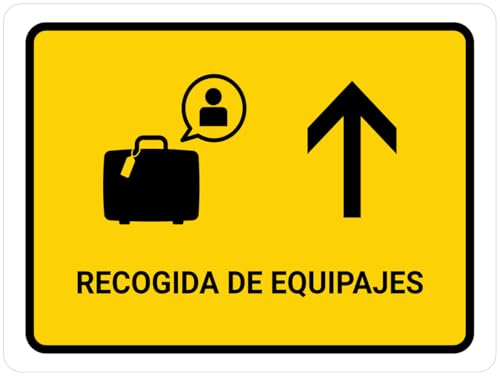 Baggage Claim Up Arrow Yellow Spanish Landscape Wall Sign 8x12 Inch Metal Airport Direction Sign Terminal Indoor Public Space